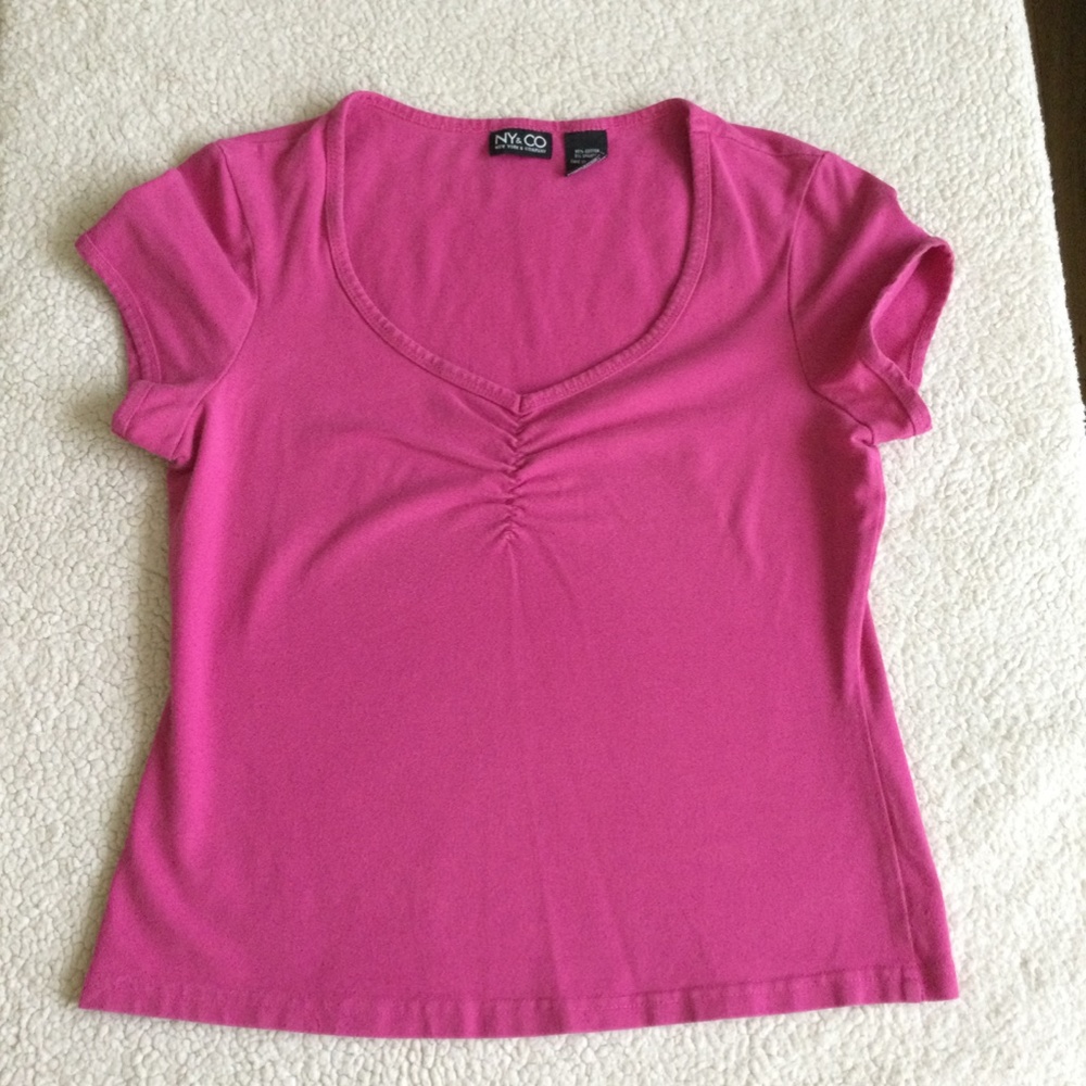 Vintage NY & Co Center Ruched Cinched V-neck Top Y2K Pink - Sz Medium - Picture 3 of 8